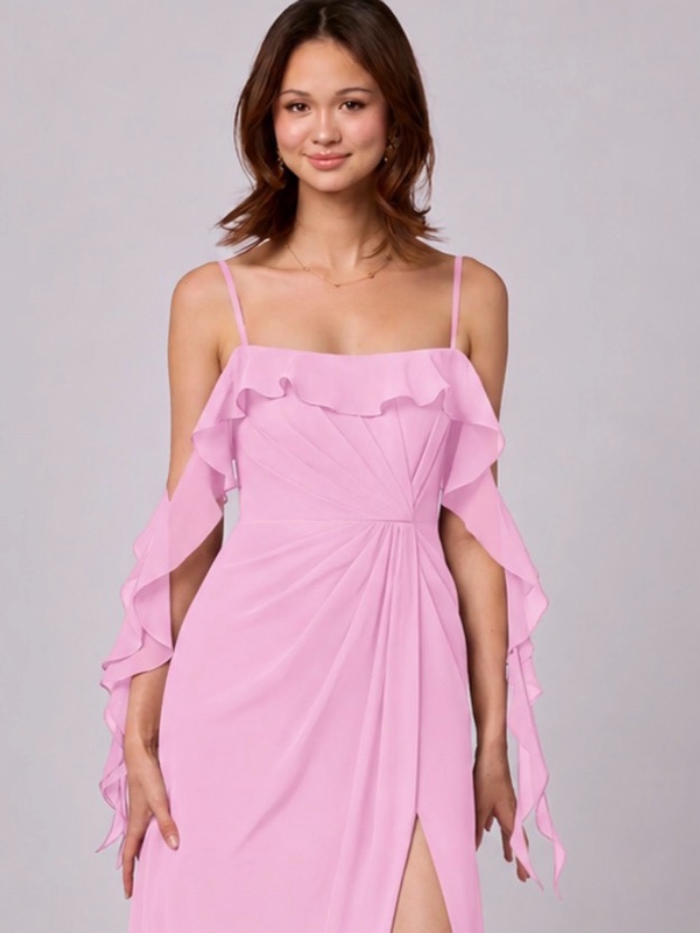 Azazie 1019 Barbie Candy Pink Strapless Ruffle Gown with Draped Detail